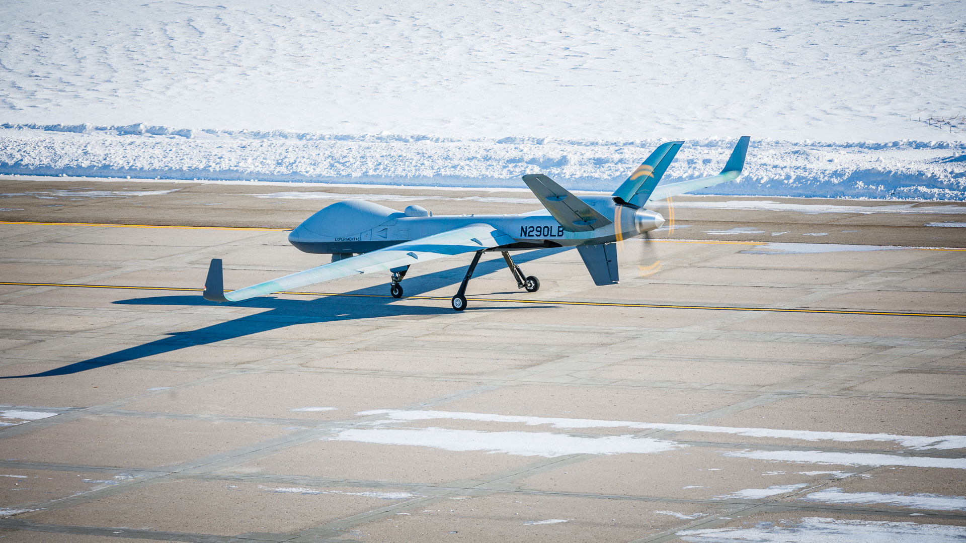 MQ-9B SkyGuardian undergoing cold weather validation in Grand Forks, ND. Photo: General Atomics Aeronautical Systems, Inc. (GA-ASI)