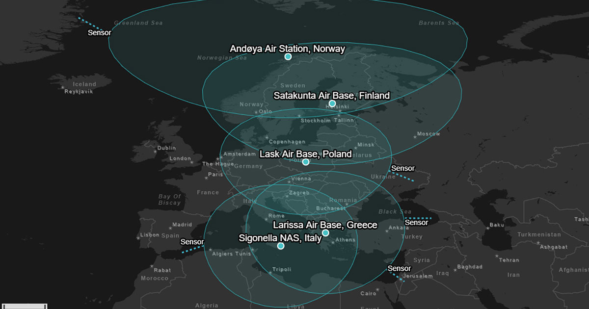 Map from CBSA report depicting locations of expanded air bases and the estimated mission radius for each.